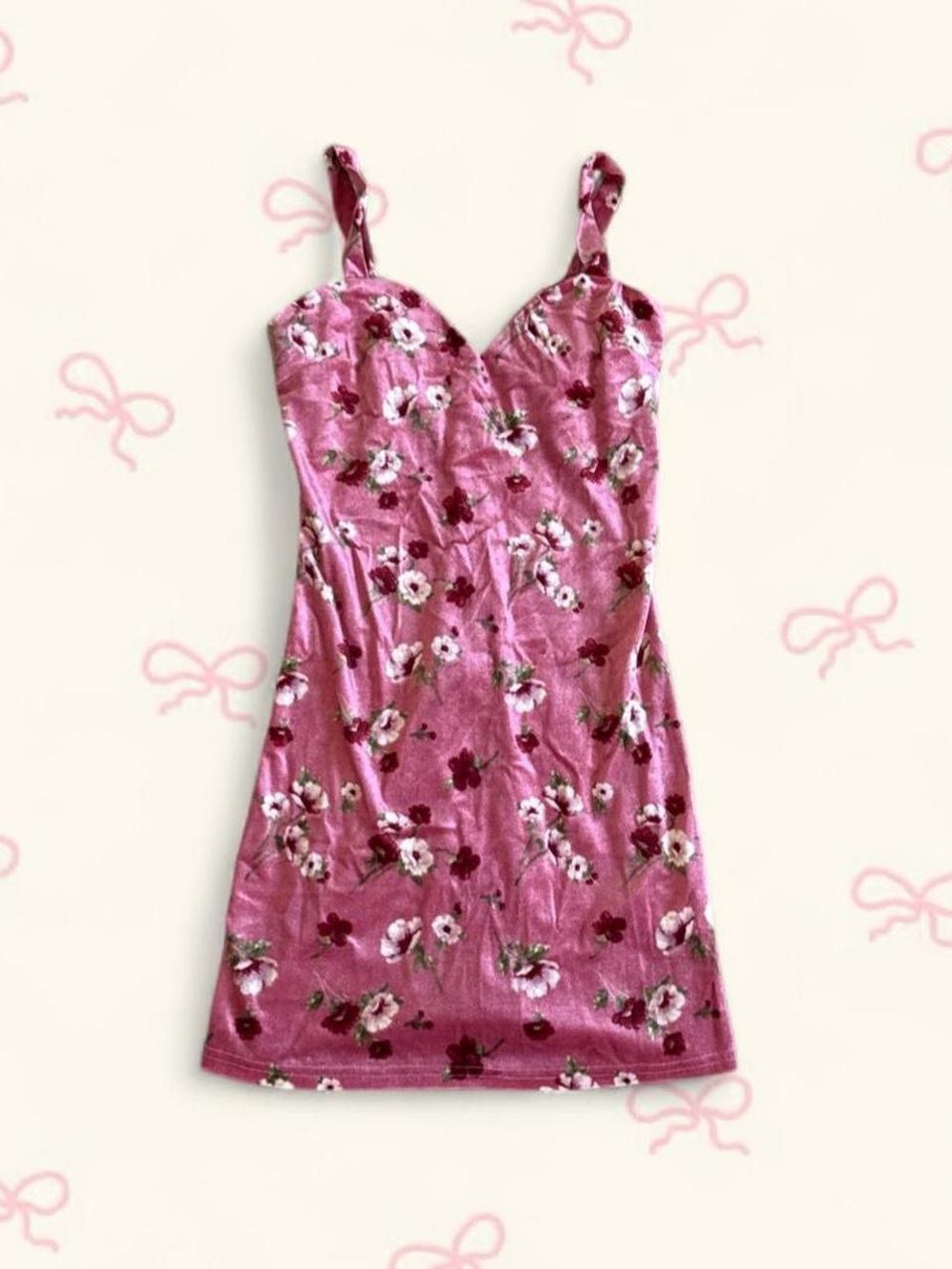 Pink Floral Velvet Dress